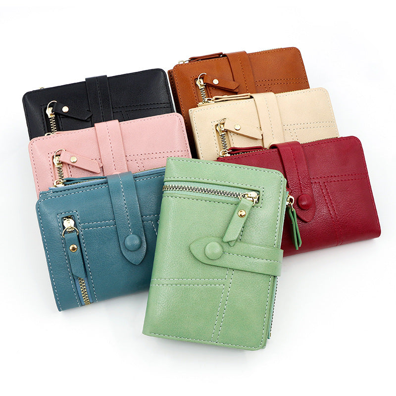 Women's Short Style Classic Leather Money Clip Ladies Wallets