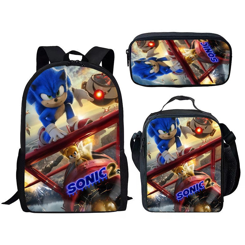 Children's Printing Sonic Three-piece Anime Pencil Cartoon Elementary School Students' Schoolbags