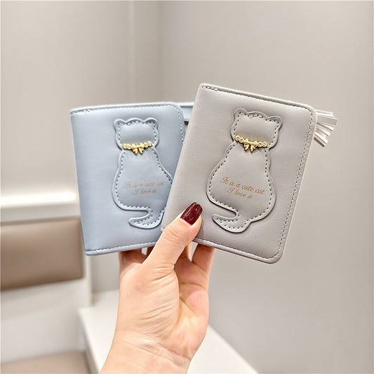 Women's Sweet Cat Letter Tassel Zipper Hasp Vertical Ladies Wallets