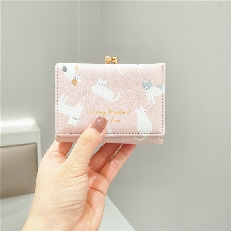 Cute Cartoon Cat Printed Iron Clamp Purses