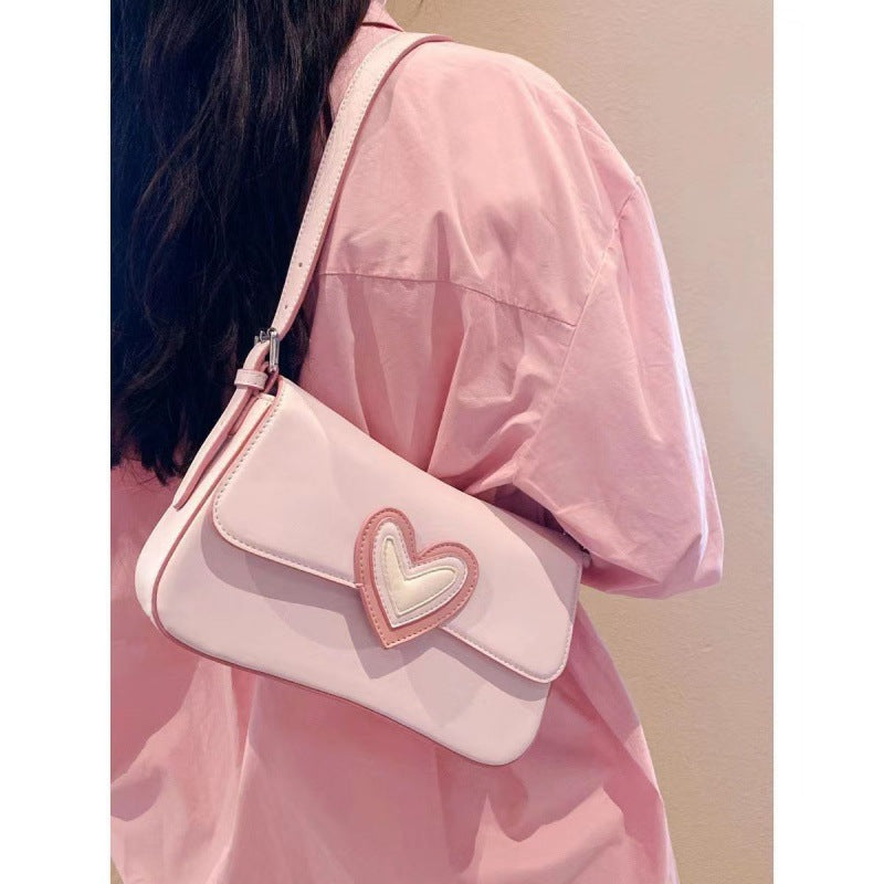 Pink Heart-shaped Design French Style Heart Shoulder Bags