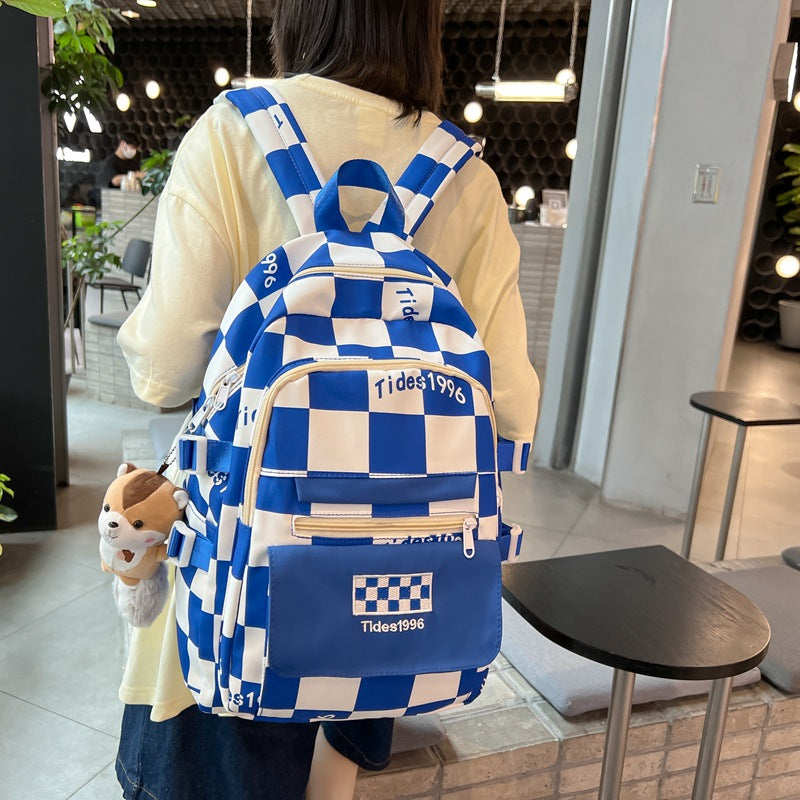 College Female High Junior Fashion Plaid Backpacks