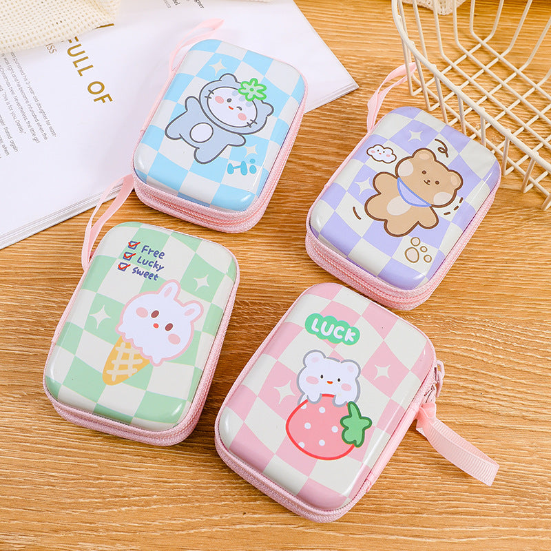 Children's Mini Rectangular Zipper Cartoon Headset Cable Coin Purses