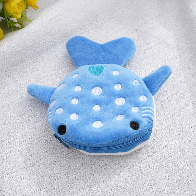 Porte-monnaie en peluche avec fermeture éclair pour enfants, câble de données, requin de dessin animé