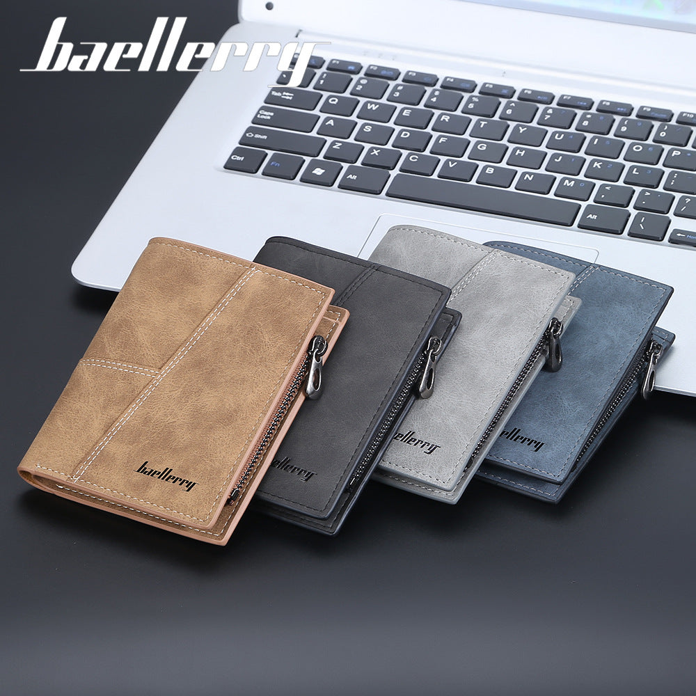 Men's Frosted Short Fashion Zipper Vertical Money Men's Wallets