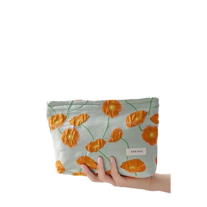 Women's French Petunia Large Capacity Zip Canvas Cosmetic Bags