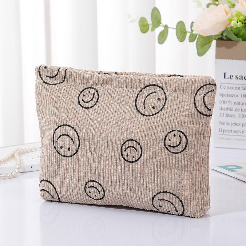 Corduroy Polka Dot Retro Smiley Face Storage Wash Clutch Bags