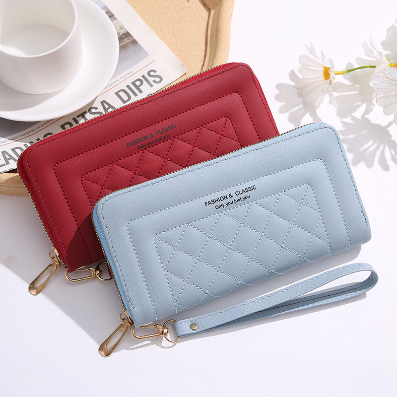 Women's Style Rhombus Long Soft Surface Zip Ladies Wallets