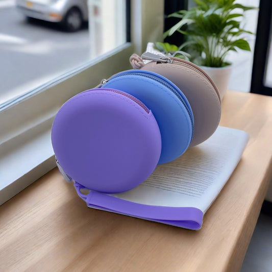 Round Solid Color Earphone Data Cable Storage Coin Purses