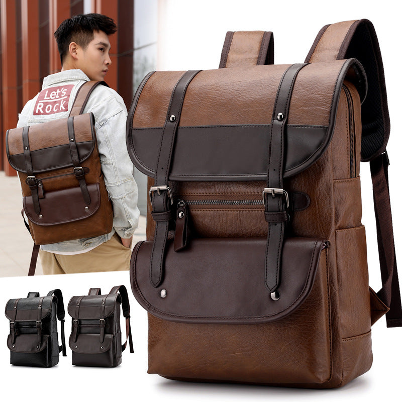 Men's Leather Simple Large Capacity Business Computer Backpacks