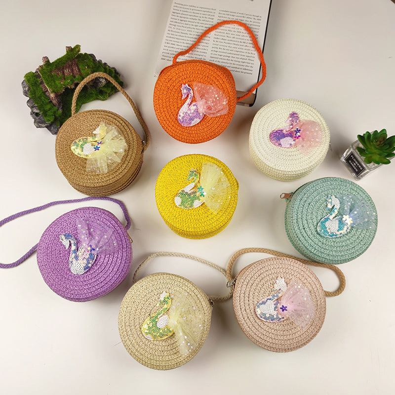 Women's & Children's & Small Cute Woven Straw Mini Coin Purses