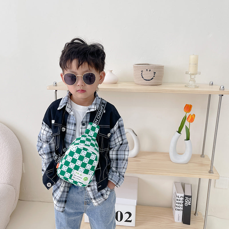 Children's Cute Boy Fashion Personality Chessboard Small Children's Shoulder Bags