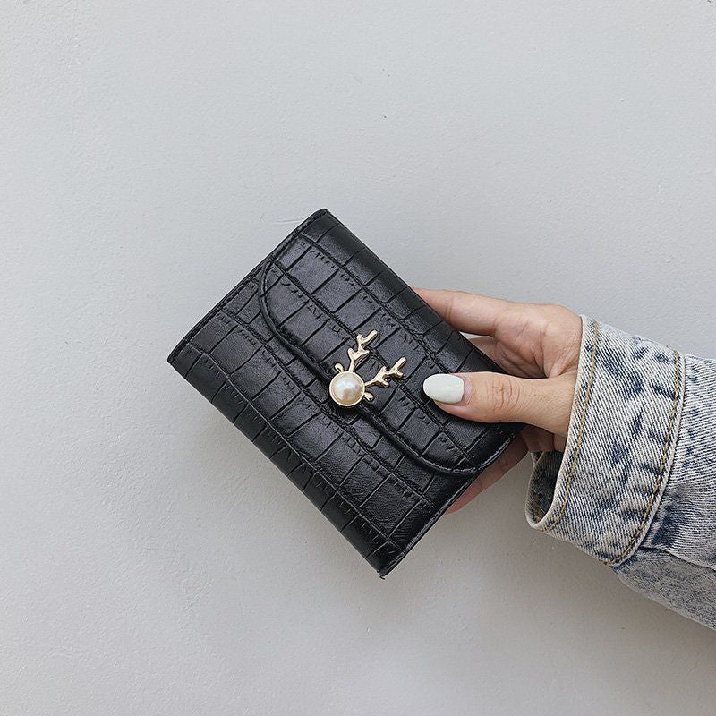 Women's Short Deer Head Fashion Folding Crocodile Ladies Wallets