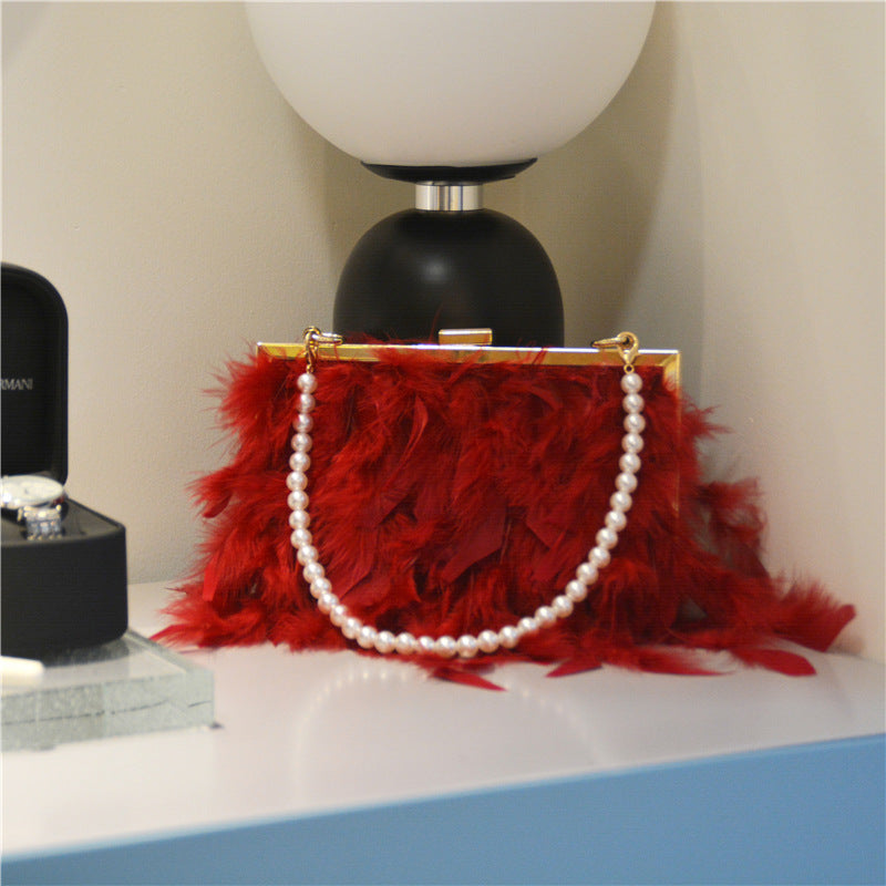 Women's Winter Fire Chicken Feather Clutch Ostrich Evening Bags