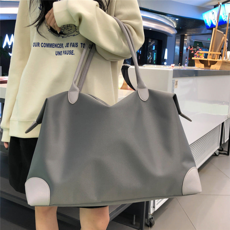 Women's Large Niche Fashionable Simple Contrast Color Capacity Short Travel Bags