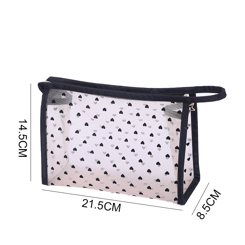 Love Heart Mesh Portable Buggy Transparent Cosmetic Bags