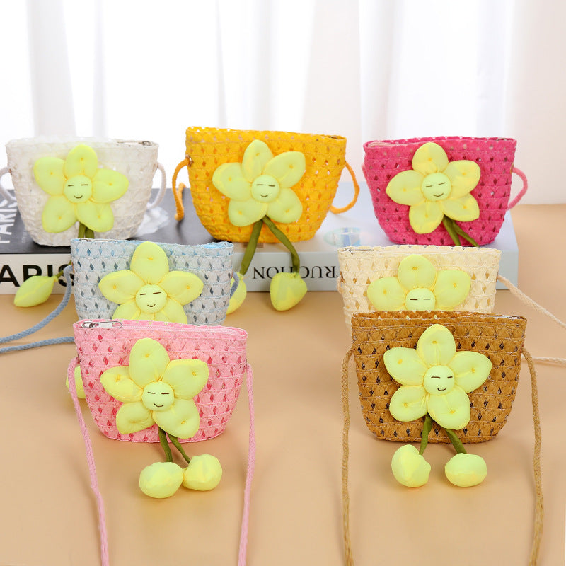 Children's Cute Seaside Weaving Hollow Straw Little Children's Coin Purse