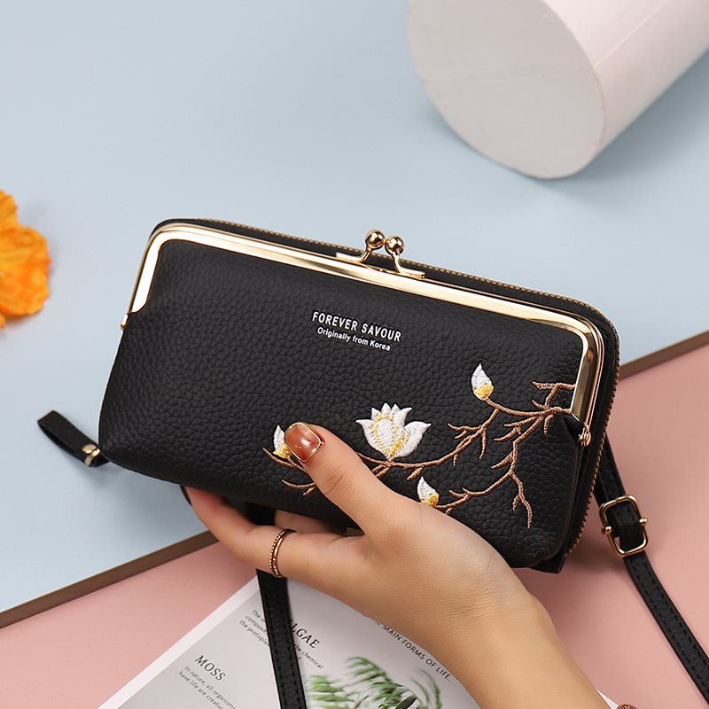 Women's Mobile Embroidery Flower Integrated Small Phone Bags