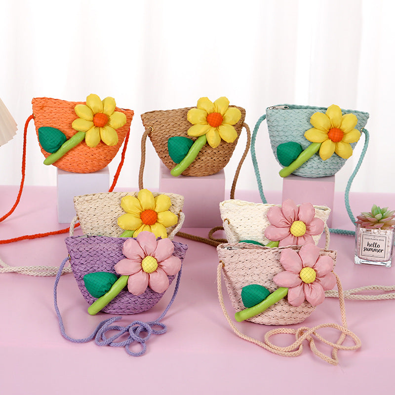 Children's Female Cute Straw Woven Little Princess Bags