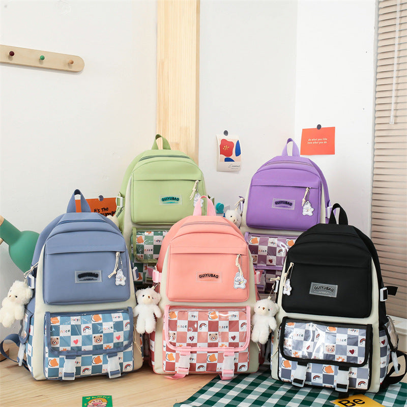 Korean Plaid Primary Large Capacity Fresh Backpacks