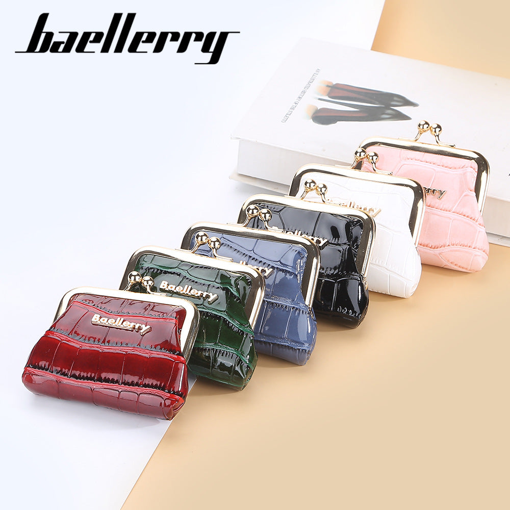 Female Glossy Crocodile Pattern Metal Clip Coin Purses