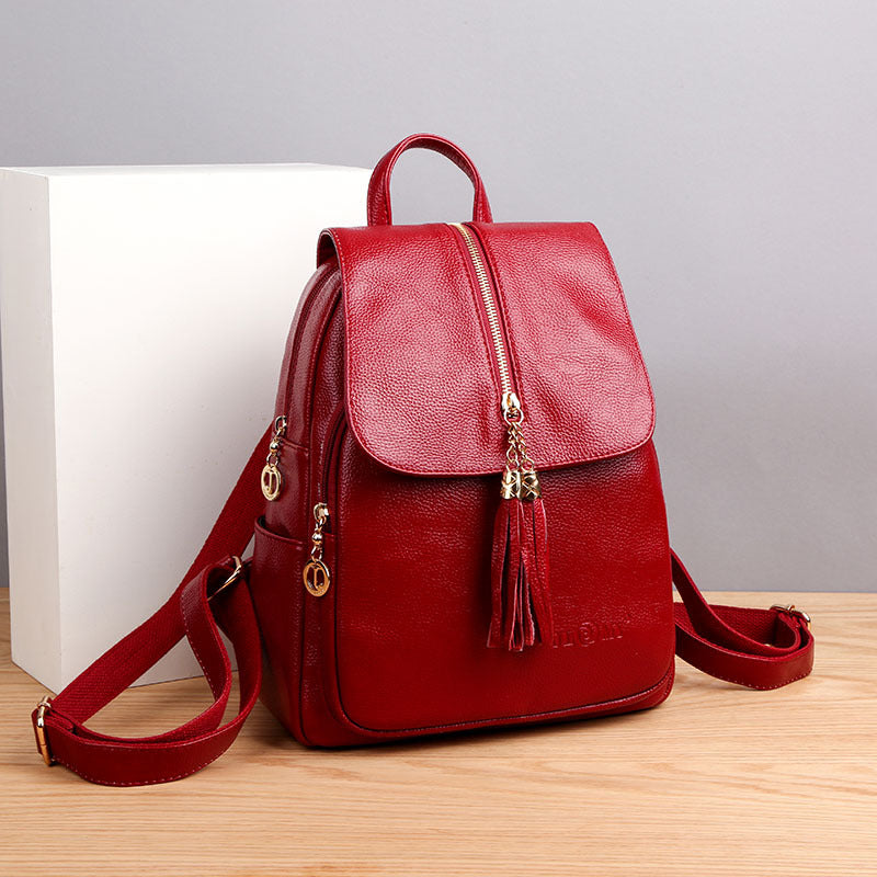 Women's Korean Fashion Soft Leather Versatile Large Backpacks