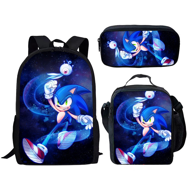 Children's Printing Sonic Three-piece Anime Pencil Cartoon Elementary School Students' Schoolbags