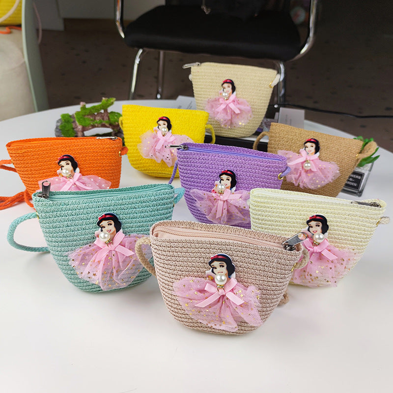 Women's & Children's & Small Cute Woven Straw Mini Coin Purses