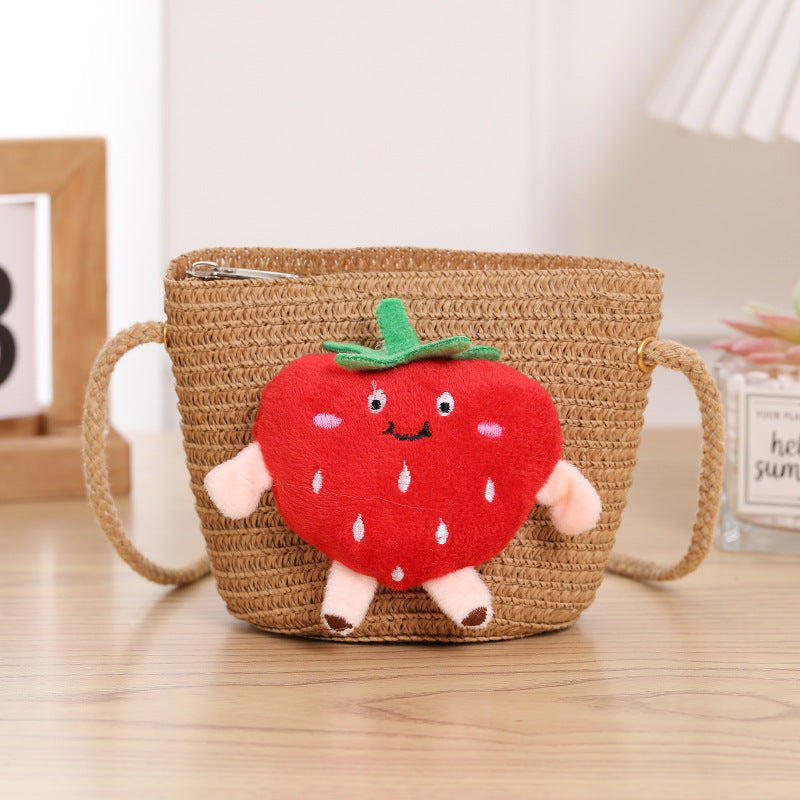 Children's Cute Strawberry Woven Straw Small Change Children's Coin Purse