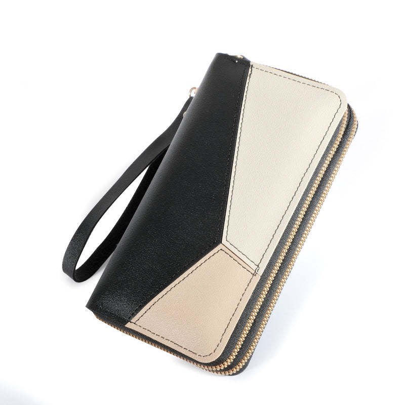 Women's Long Double Zipper Korean Contrast Color Ladies Wallets