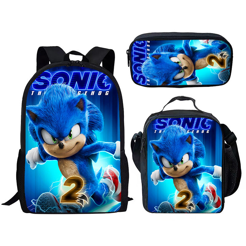 Children's Printing Sonic Three-piece Anime Pencil Cartoon Elementary School Students' Schoolbags