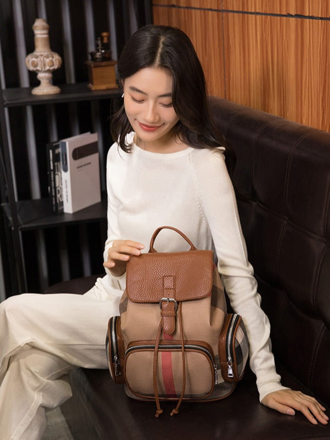 Women's Retro Contrast Color Fashion High Sense Backpacks