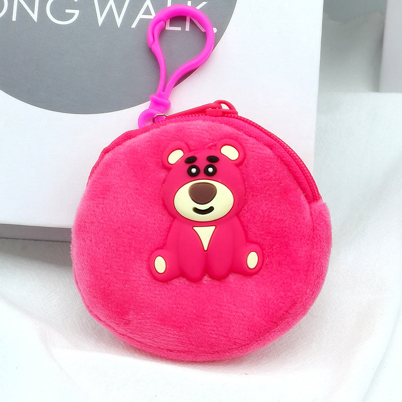 Cute Plush Earphone Strawberry Bear Zip Children's Coin Purse