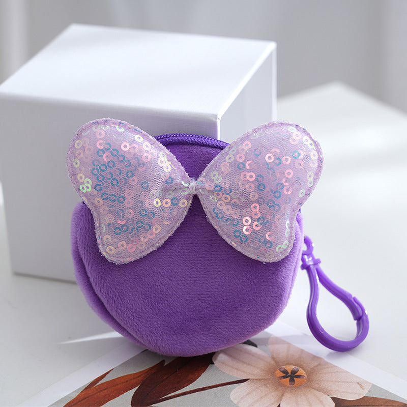 Children's Cute Bow Plush Round Small Zipper Children's Shoulder Bags