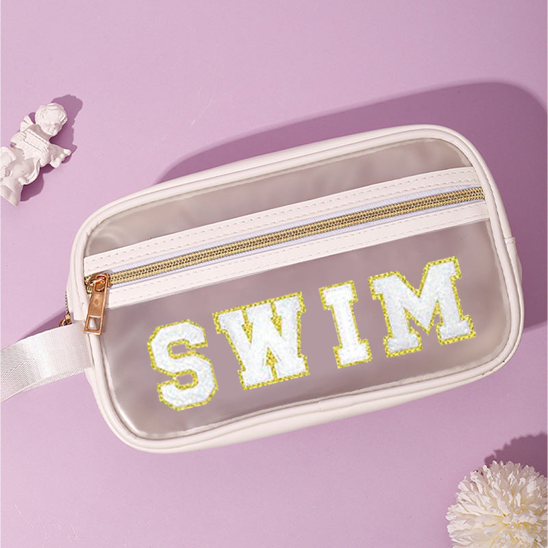 Transparent Hand Chenille Towel Embroidery Letters Cosmetic Bags