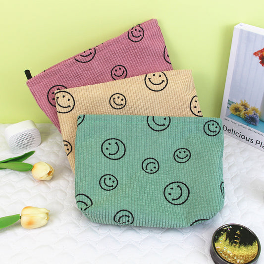 Smiling Face Corduroy Vintage Dot Storage Wash Cosmetic Bags