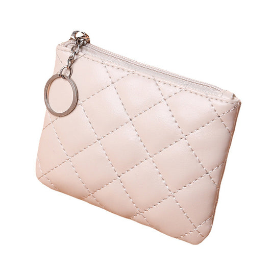 Women's Rhombus Embroidery Short Mini Small Zip Bags