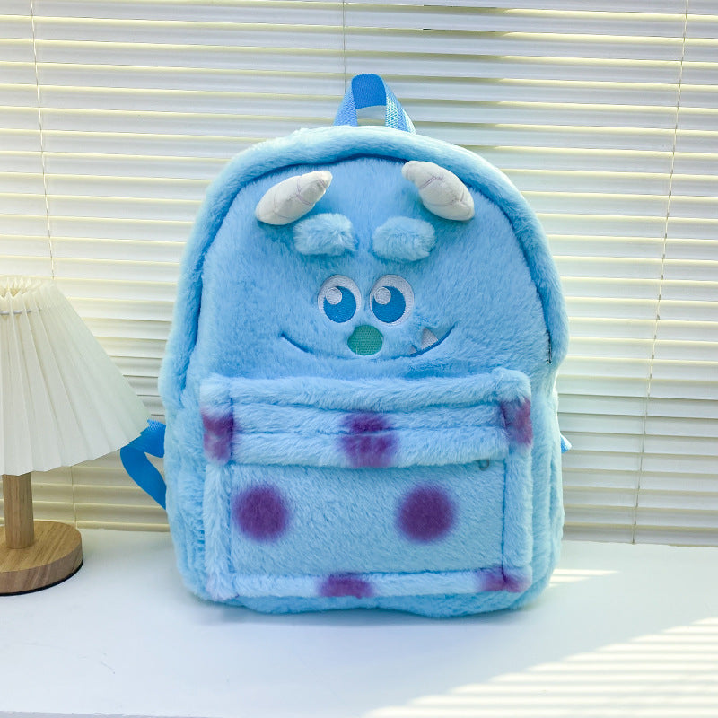 Cartoon Three-dimensional Strawberry Bear Cute Blue Wool Monster Large Children's Backpacks