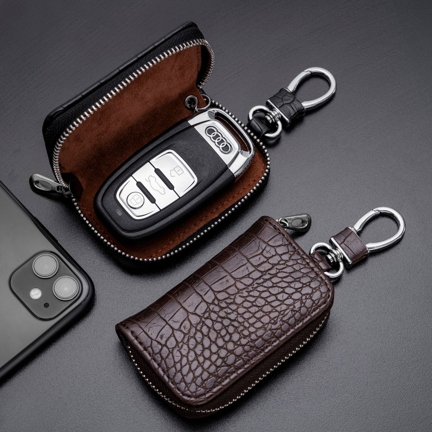 Business Car Crocodile Pattern Zipper Protector Key Bags