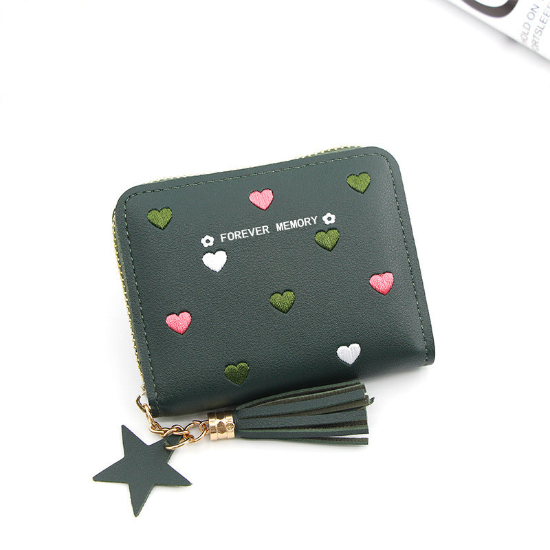 Women's Korean Style Short Cute Zipper Heart-shaped Ladies Wallets