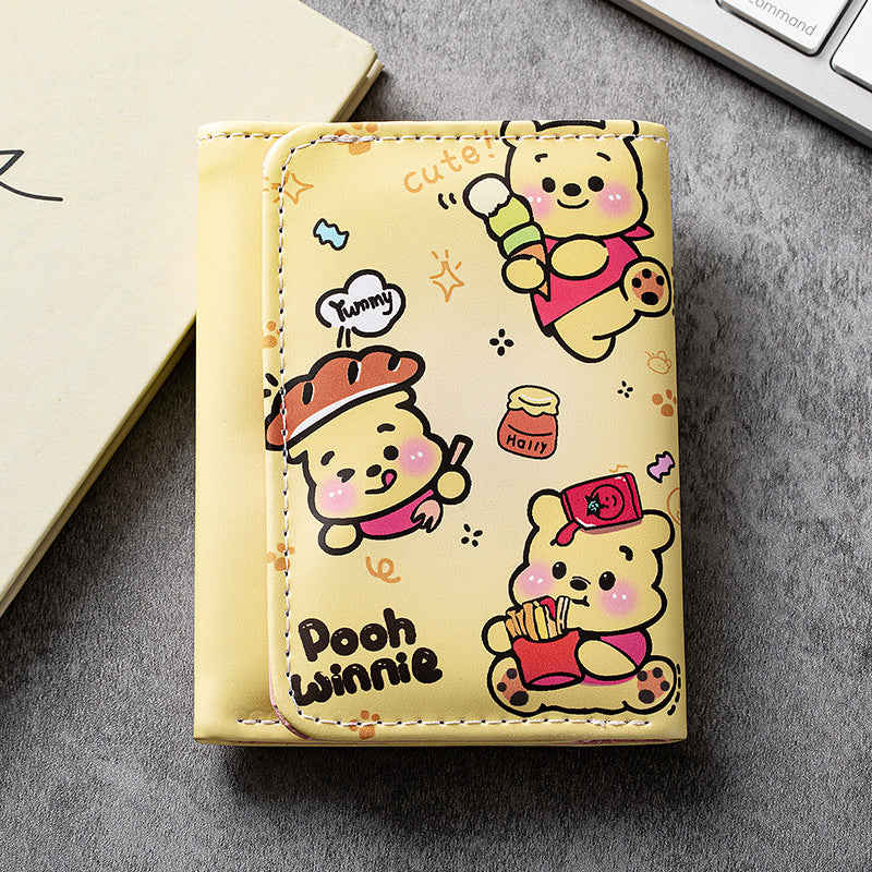 Mini Cute Integrated Large Capacity Cartoon Three-fold Swiping Coin Purses