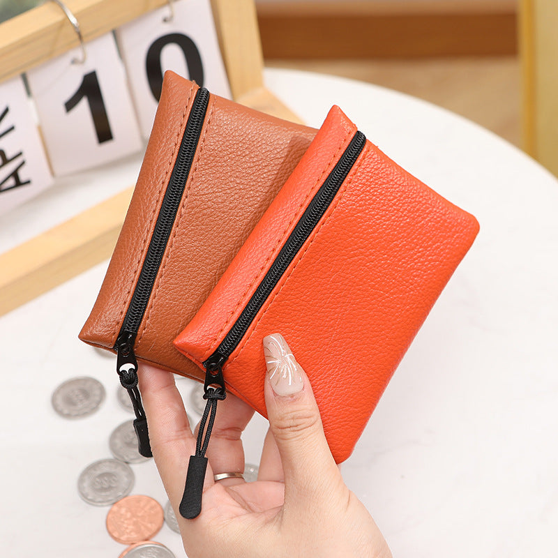 Women's Lychee Pattern Zipper Solid Color Soft Coin Purses