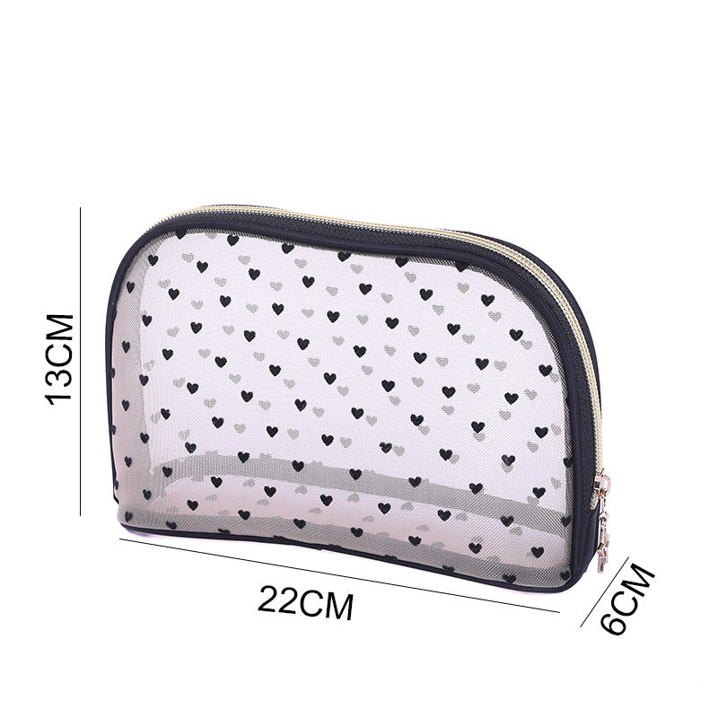 Love Heart Mesh Portable Buggy Transparent Cosmetic Bags