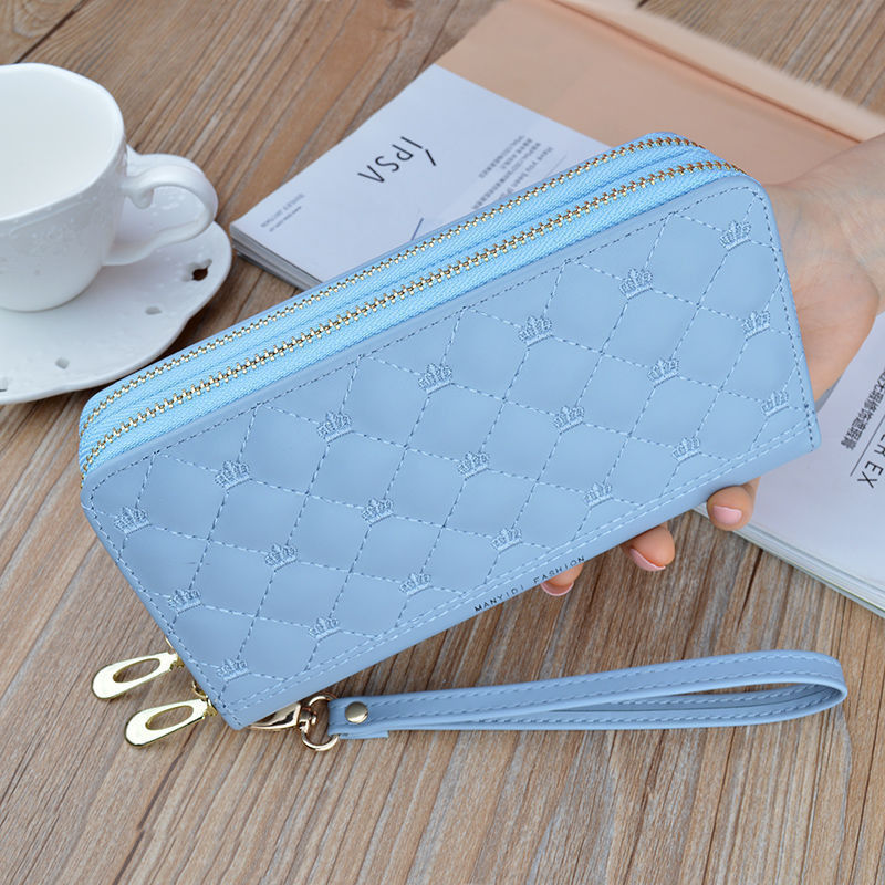 Women's Double Zip Clutch Mom Soft Leather Diamond Embroidery Ladies Wallets