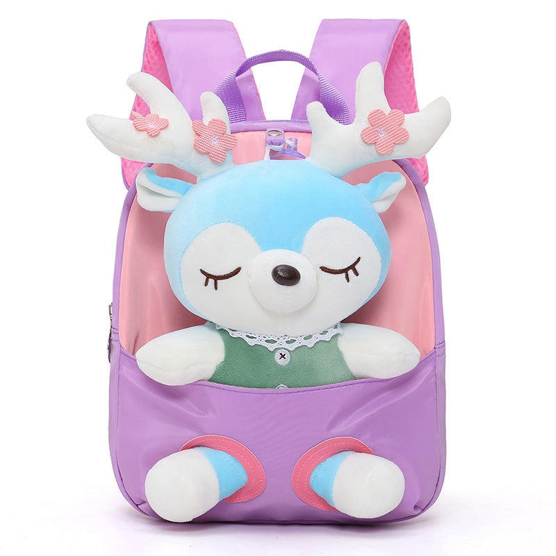 Cartoon Plush Split Elk Cute Lightweight Kindergarten School Bags