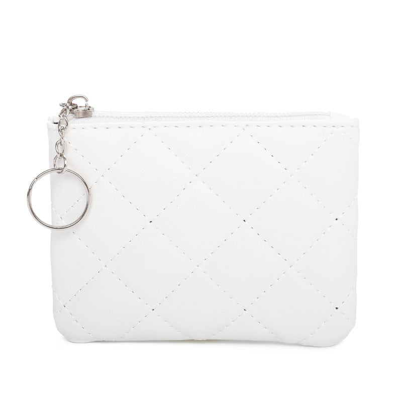 Women's Rhombus Embroidery Short Mini Small Zip Purses