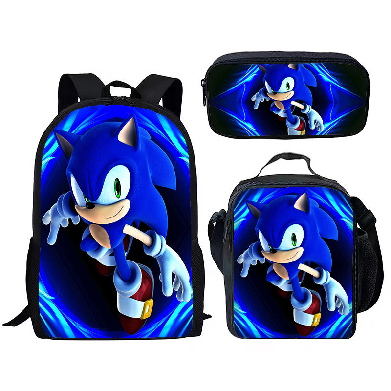 Children's Printing Sonic Three-piece Anime Pencil Cartoon Elementary School Students' Schoolbags