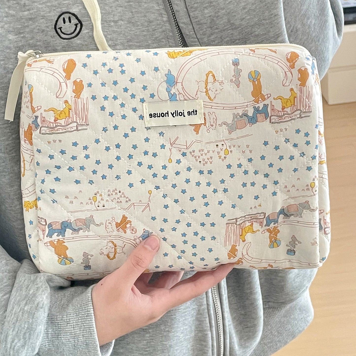 Sacs à cosmétiques d'embrayage matelassés en coton, joli rangement de style