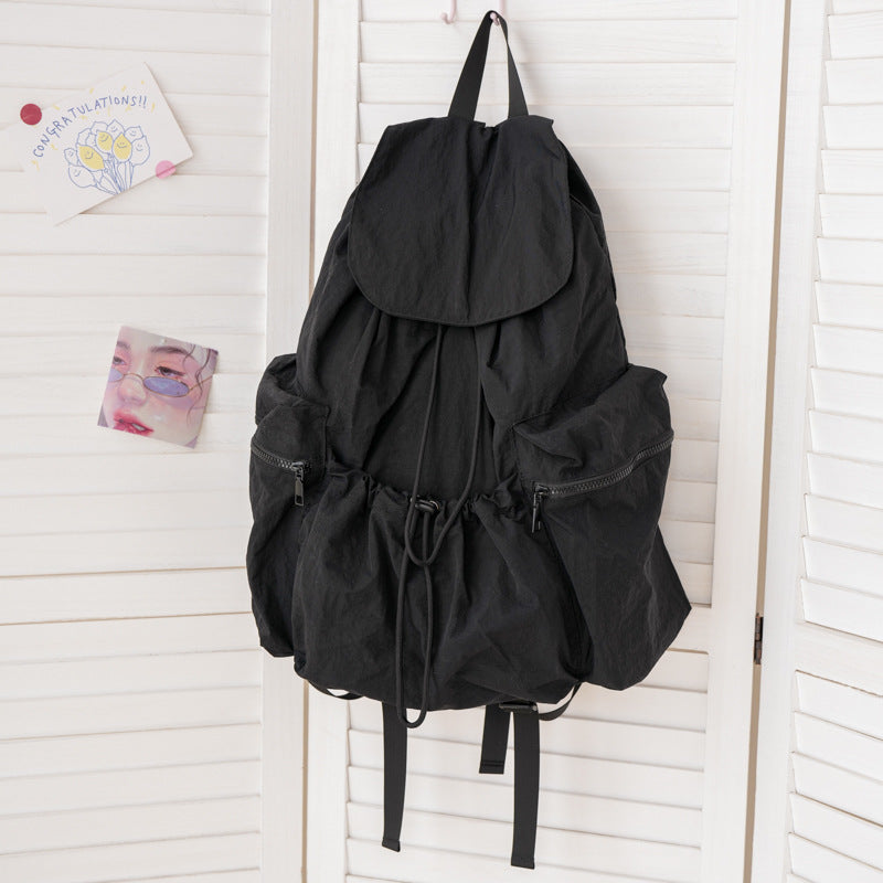 Women's Pleated Drawstring Nylon Niche Trendy Large Backpacks