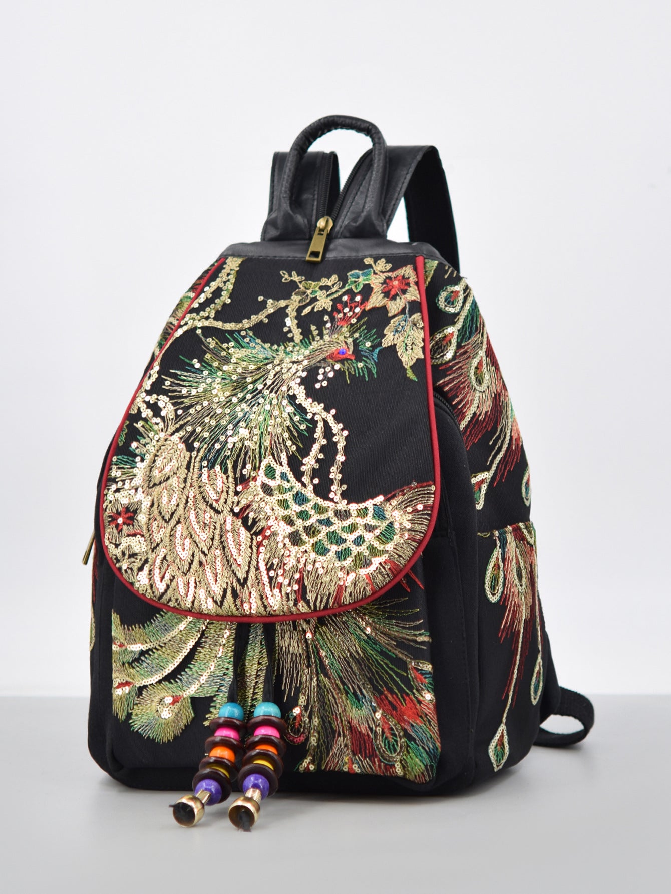 Women's Yunnan National Style Embroidered Peacock Canvas Backpacks